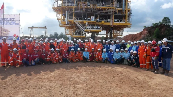 PHM melaksanakan seremoni Load Out dan Sail Away Topside di fasilitas fabrikasi milik PT Meindo Elang Indah, Tanjung Pinang, Kepulauan Riau, pada 17 April 2026. Foto: HO/PHM