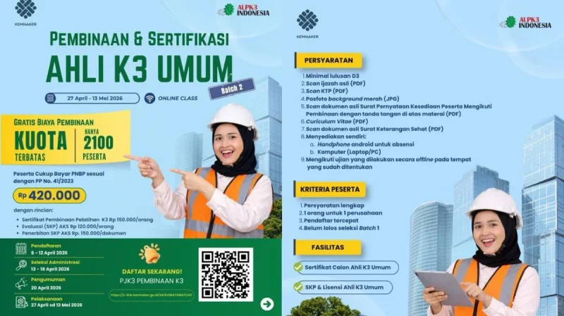 Program Pembinaan dan Sertifikasi Ahli Keselamatan dan Kesehatan Kerja (K3) Umum Batch 2. Foto: HO/Biro Humas Kemnaker