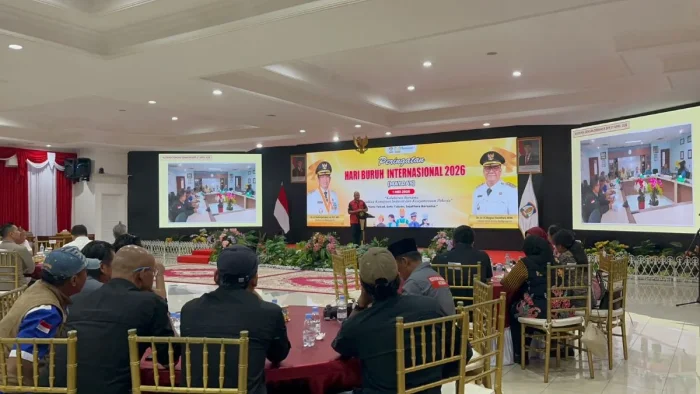 Silaturahmi Para serikat pekerja dan serikat buruh, di Auditorium Balikpapan, pada Jumat (1/5/2026). Foto: BorneoFlash/Niken Sulastri