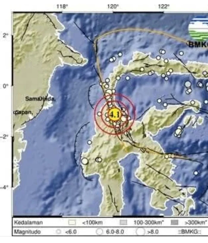 Titik Gempa magnitudo 6,7 yang berpusat di wilayah Palu, Sulawesi Tengah, pada Selasa (16/6/2026). Foto: HO/Relawan Kota Samarinda
