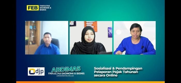 Fakultas Ekonomi dan Bisnis (FEB) Universitas Mulia (UM) Balikpapan menggelar webinar bertajuk Sosialisasi dan Pendampingan Pelaporan Pajak Tahunan Secara Online.