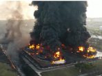 Insiden di Kilang Pertamina Balongan yang menyebabkan terjadinya kebakaran pada tangki T-301G, Senin (29/3/2021).Foto : HO.