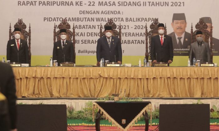 DPRD Kota Balikpapan Gelar Rapat Paripurna ke-22 masa sidang II tahun 2021 dengan agenda sambutan Wali Kota Balikpapan masa jabatan 2021-2024 di rangkai penyerahan memori serah terima jabatan, berlangsung di Ballroom Hotel Novotel pada Rabu (2/6/2021). Foto : BorneoFlash.com/Muhammad Eko.