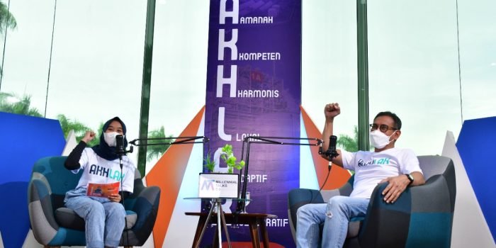 Perayaan satu tahun spirit AKHLAK BUMN pada agenda Millennials Talk 5.0 secara virtual di Kantor Pusat PKT, pada Kamis (15/7/2021)Lalu. Foto : HO.