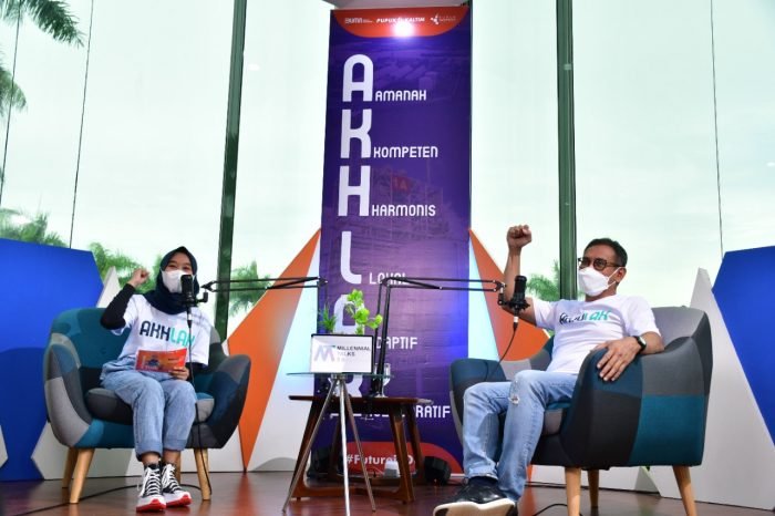 Perayaan satu tahun spirit AKHLAK BUMN pada agenda Millennials Talk 5.0 secara virtual di Kantor Pusat PKT, pada Kamis (15/7/2021)Lalu. Foto : HO.