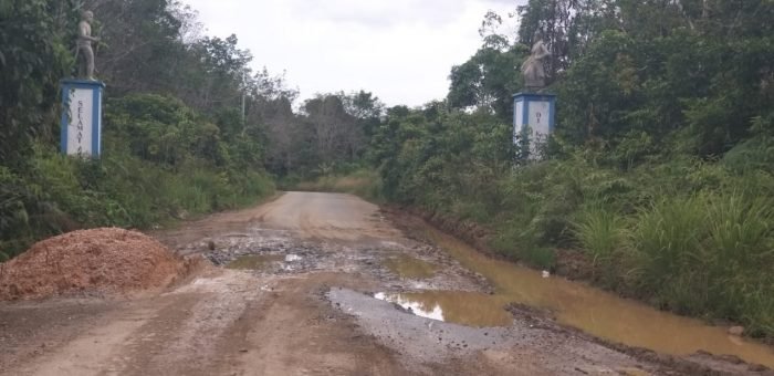 Kondisi jalan raya di Kampung  Kampung Besiq Kecamatan Damai yang sering dilalui para petani. Foto : BorneoFlash.com/Lilis Suryani.
