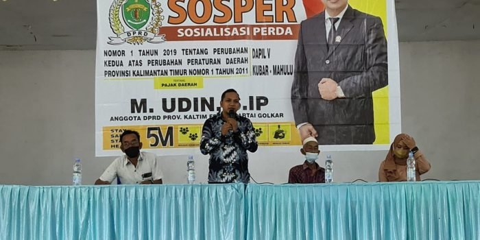 Anggota DPRD Kaltim, M. Udin saat memberikan materi dan informasi terkait pajak daerah di gedung BPU Tanjung Jone, Sabtu (28/8/2021). Foto : HO.