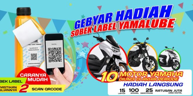 Yamaha tengah menggelar program bertajuk “Gebyar Hadiah Sobek Label Yamalube”, sebagai bentuk apresiasi kepada pelanggan. Foto : HO.