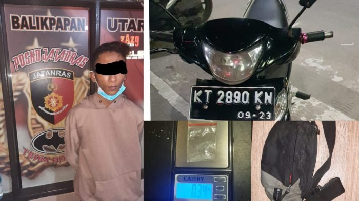 Tim Batman Polsek Balikpapan Utara berhasil meringkus YU (21) atas kasus tindak pidana penyalahgunaan narkotika jenis sabu-sabu dan mengamankan Barang Bukti pada Sabtu (29/9/2021) lalu. Foto : HO/Polsek Balikpapan Utara.