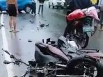 Kecelakaan melibatkan roda dua dan roda empat terjadi di Jalan Soekarno Hatta KM.35 Rt. 13 Kelurahan Karya Merdeka Kecamatan Samboja Kabupaten Kukar pada Senin (18/10/2021) pagi. Foto : HO.