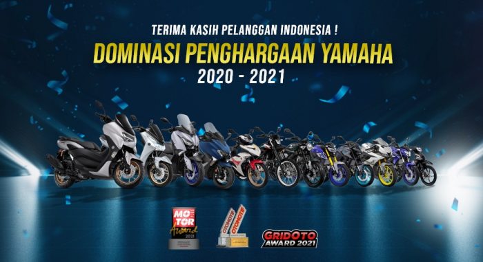 Yamaha sebagai salah satu pabrikan sepeda motor global, sukses mendominasi jalannya event tersebut dengan perolehan 10 Award yang terdiri atas 9 Award untuk berbagai produk di kategori Moped, Matic maupun Sport serta 1 Special Award. Foto : HO.