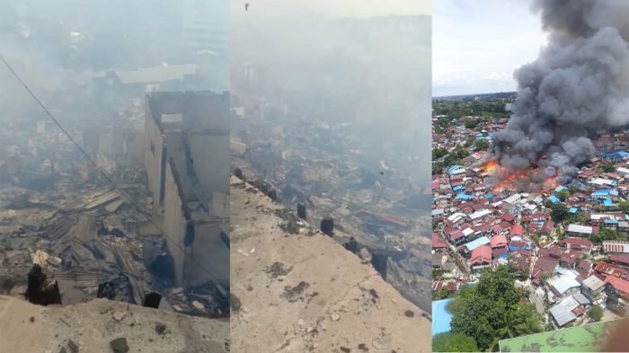 Puluhan Rumah Diperkirakan Ludes Terbakar di kawasan Dahor II, Kelurahan Baru Ilir, Balikpapan Barat pada Rabu (15/12/2021). Foto : Grup WA.