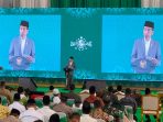 Presiden Joko Widodo saat memberikan sambutan pada acara Pengukuhan PBNU masa khidmat 2022-2027 yang dilangsungkan di BSCC/Dome Kota Balikpapan, Senin (31/1/2022). Foto : HO.
