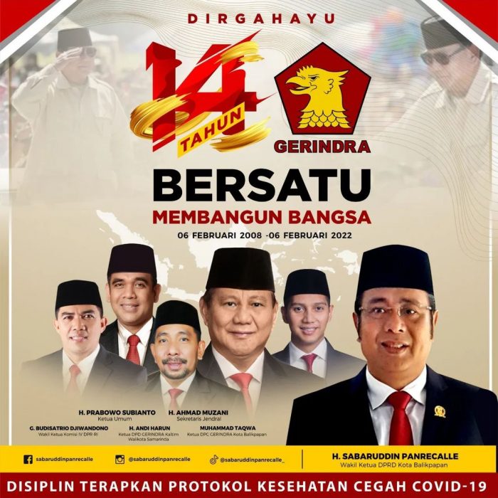 Para Pengurus DPP, DPD Kaltim dan DPC Kota Balikpapan Partai Gerindra Perayaan Hari Ulang Tahun (HUT) ke 14. Foto : HO/IG Sabaruddin Panrecalle.