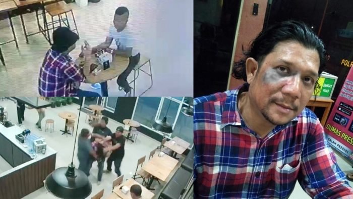 Ketua SMSI Kabupaten Madina, Sumatra Utara mendapat perlakuan kekerasan oleh sekelompok orang dari elemen salah satu OKP setempat pada Jumat malam (4/3/2022). FOTO: SMSI Pusat.