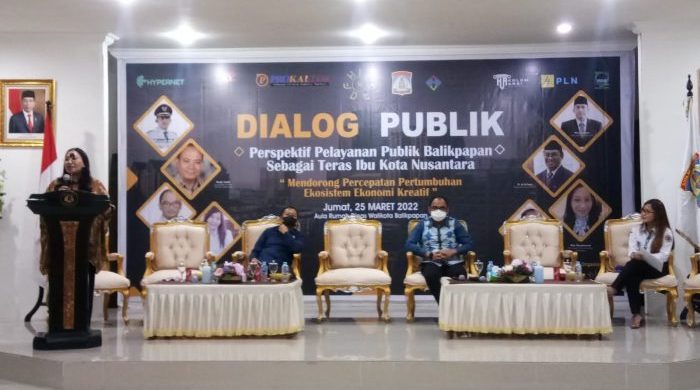 Pemerintah Kota Balikpapan bersama Himpunan Pengusaha Ekonomi Kreatif (HIEKRAF) Kalimantan Timur, menggelar Dialog Publik mengenai Perspektif Pelayanan Publik Pemerintah Kota Balikpapan Sebagai Teras Ibukota Nusantara, di Aula Rumjab Wali Kota Balikpapan, pada Jumat (25/3/2022) siang. Foto: HO/HIEKRAF Kaltim.