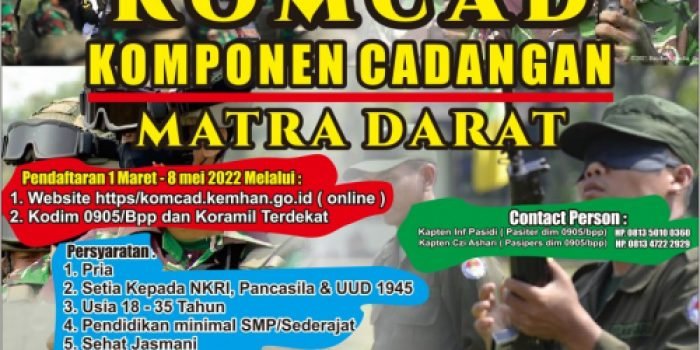 Kodim 0905/Balikpapan Buka Pendaftaran Komcad 2022