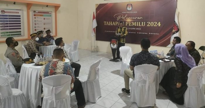 Launching Tahapan Pemilu 2024 dihadiri Sekdakab Paser Katsul Wijaya, perwakilan unsur Forkopimda Paser, dan partai politik di Kantor KPU Paser Selasa (14/6/2022). Foto: Ist.