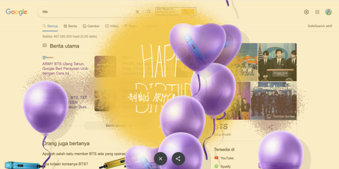 Google Meriahkan Ulang Tahun BTS ARMY ke 9!, Gini Nah Caranya