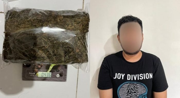 Pelaku dan Barang Bukti ganja total seberat sekitar 436 gram bruto. Foto: Kolase Humas Polda Kaltim.