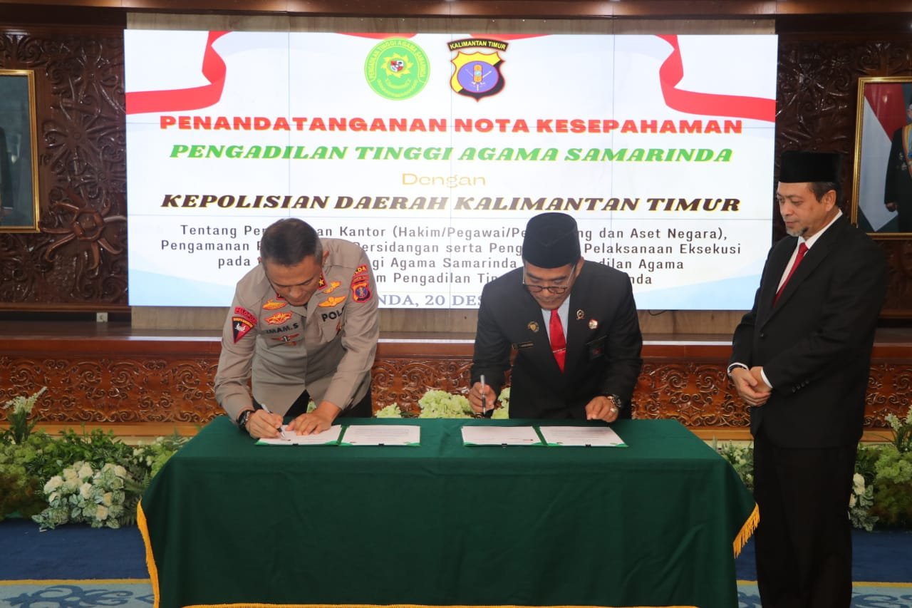 Tingkatkan Kerja Sama, Polda Kaltim Tanda Tangani Nota Kesepahaman dengan Pengadilan Tinggi Agama Samarinda