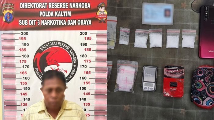 Tim Subdit III Ditresnarkoba Polda Kaltim Amankan Seorang Pria Paruh Baya dan Barang Bukti Narkoba jenis Sabu Desa Semuntai Kecamatan Long Ikis Kabupaten Paser Provinsi Kalimantan Timur. Foto: HO/Humas Polda Kaltim.