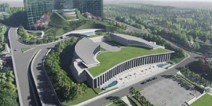 Desain eksterior yang bakal menjadi Istana Kepresidenan di Ibu Kota Negara Nusantara di Kalimantan Timur. Foto:HO/ @nyoman_nuarta.