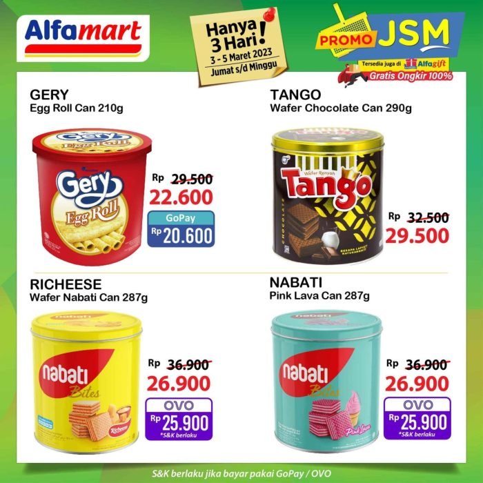 Gerry roll can dengan harga Rp 20.600, Richeese Nabati kaleng seharga Rp 25.900, dan Nabati pink lava seharga Rp 26.900.
