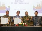 PT Pertamina Hulu Sanga Sanga menandatangani Perjanjian Kerjasama dengan PT Pertamina EP berbentuk Joint Operation Agreement Borderless Phase, di Bogor pada hari Jumat (17/3/2023). Foto: BorneoFlash.com/Ist.