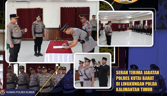 Upacara serah terima jabatan Kepala Satuan Reserse Narkoba (Kasatreskoba) Polres Kutai Barat dari AKP Bitab Riyani kepada AKP Wawan Gunawan. Foto: HO/Humas Polres Kubar.
