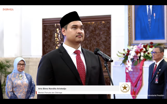 Pelantikan dan Pengambilan Sumpah Jabatan Menteri Pemuda Dan Olahraga Dito Ariotedjo di Istana Negara Foto : Tangkap Layar Biro Sekretariat Presiden