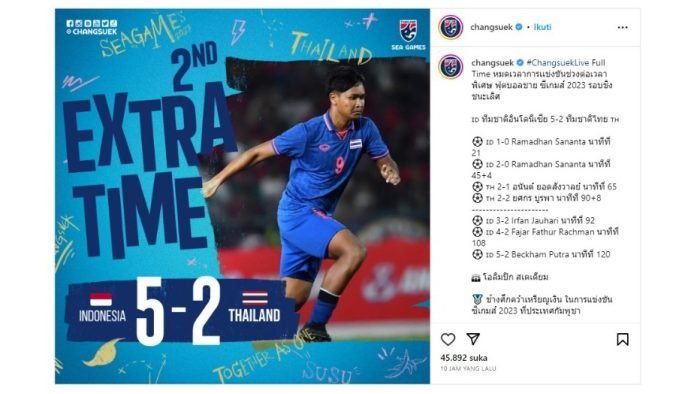 Tampilan layar akun instagram Timnas Thailand