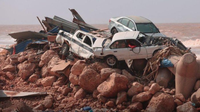 Sejumlah perrmukiman di Kota Derna tersapu ke laut. Foto: IST/Getty Images
