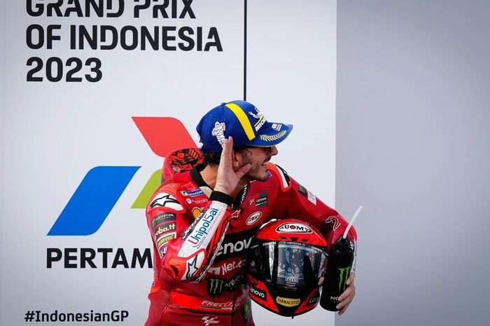 Rider Ducati, Francesco Bagnaia sukses merebut kemenangan keenam di MotoGP Mandalika 2023. Foto: IST/Grid