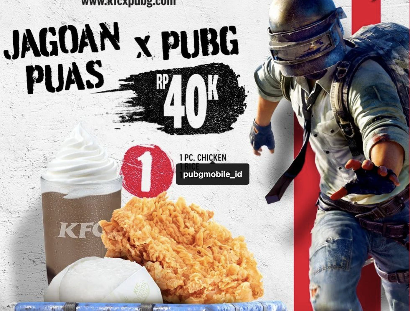 Promo "KFC x PUBG Mobile" Paket Jagoan Puas 1 KFC x PUBG Mobile Foto: Official KFC/Instagram