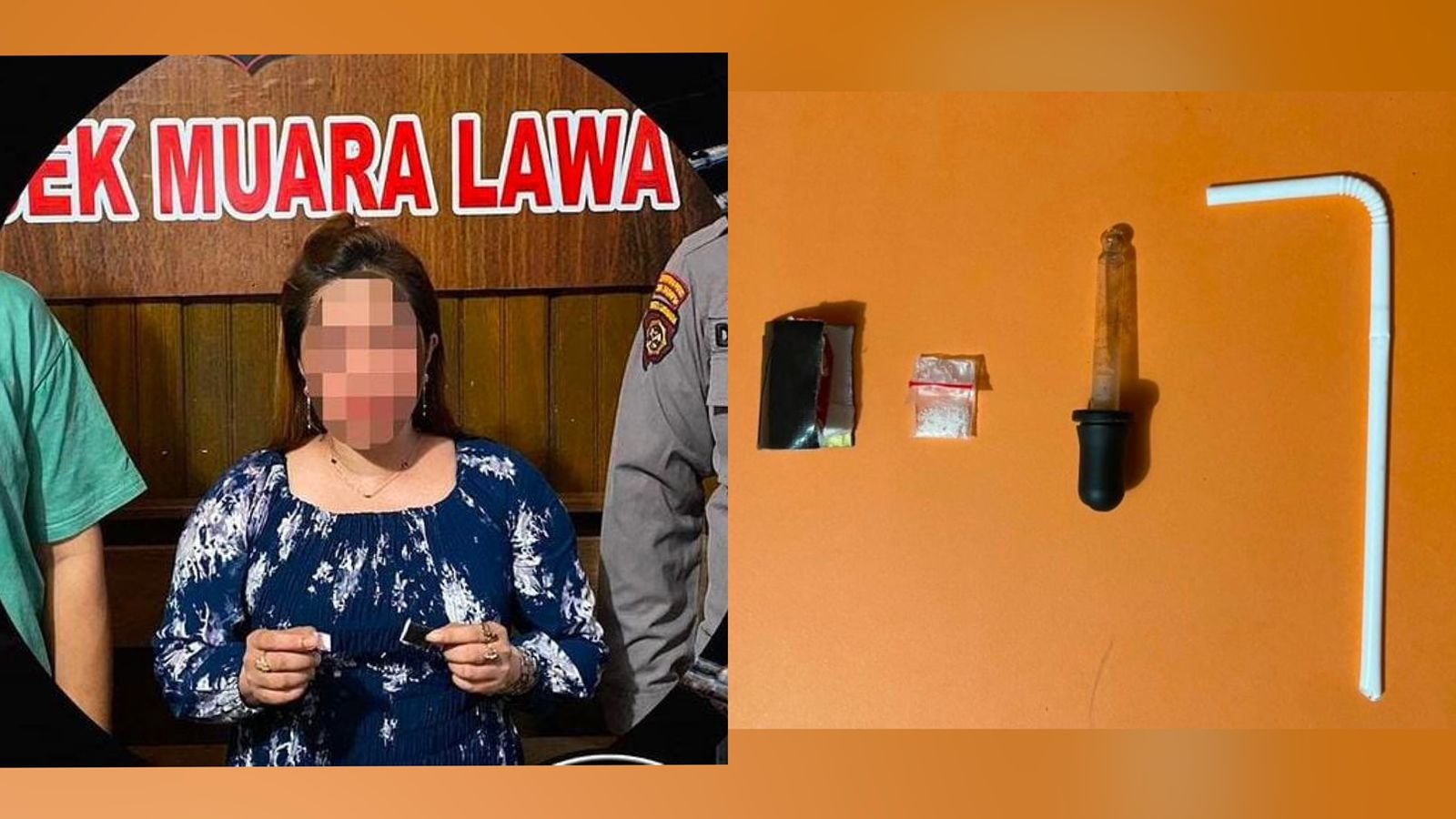 Wanita berinisial SK (41) dan Barang Bukti Sabu berhasil ditangkap Polsek Muara Lawa Polres Kubar bersama teman lelakinya di kamar penginapan di Kampung Muara Lawa, Kecamatan Muara Lawa, Kabupaten Kutai Barat, pada Kamis malam (20/10/2023). Foto: HO/Humas Polres Kubar.