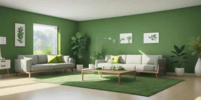 rumah dengan warna Hijau memberikan kesejukan dan keseimbangan