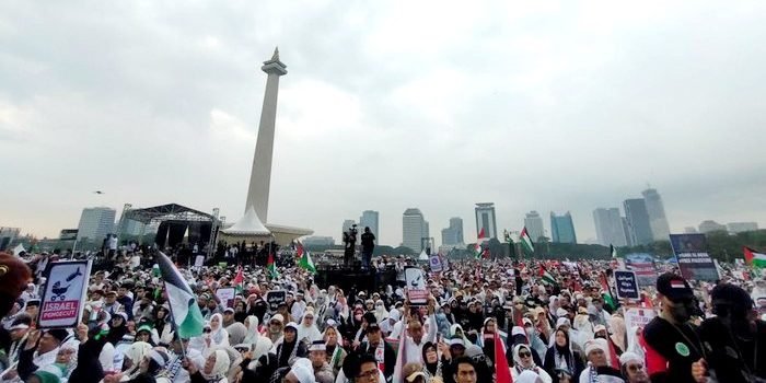 Aksi damai bela Palestina di Monas yang diinisiasi oleh Majelis Ulama Indonesia (MUI), Ahad, 5 November 2023. Foto: IST/Dwi Rahmawati/detikcom.