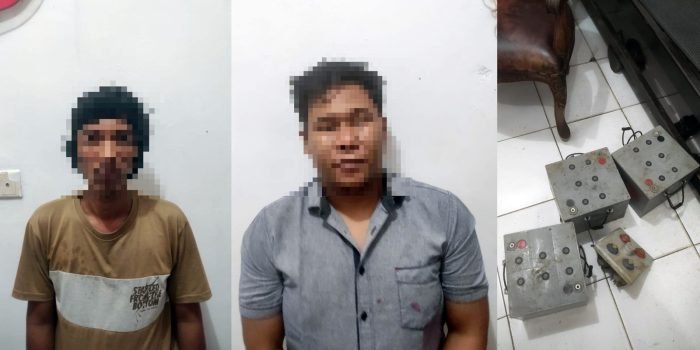 Dua tersangka pencuri baterai aki tipe floating maxlife berhasil ditangkap tim Satreskrim Polres Kutai Barat pada Selasa, 28 November 2023 di Kecamatan Barong Tongkok, Kabupaten Kutai Barat. Foto: HO/Humas Polres Kubar.