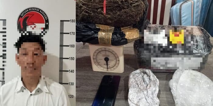 Tersangka H diamankan Satresnarkoba Polres Kubar dengan barang bukti 1 kilogram ganja kering pada Selasa, (19/12/2023). Foto: HO/Humas Polres Kubar