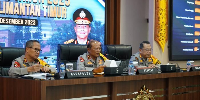 Polda Kaltim menggelar Rilis akhir tahun 2023 di Gedung Mahakam Polda Kaltim, Jumat (29/12/2023).