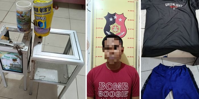MN (29) merupakan diamankan Polsek Kota Bangun beserta barang bukti pencurian kotak amal di klinik Mitra Sejati Sehat, Kota Bangun Ulu Kecamatan Kota Bangun, Kutai Kartanegara. Foto: HO/Humas Polda Kaltim.