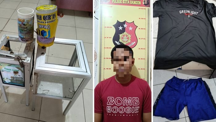 MN (29) merupakan diamankan Polsek Kota Bangun beserta barang bukti pencurian kotak amal di klinik Mitra Sejati Sehat, Kota Bangun Ulu Kecamatan Kota Bangun, Kutai Kartanegara. Foto: HO/Humas Polda Kaltim.