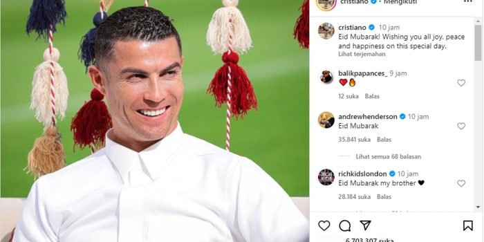 Ronaldo Tulis Pesan untuk Seluruh Umat Muslim di Hari Raya Idul Fitri