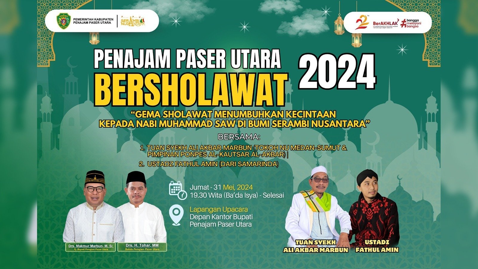Pemerintah Kabupaten Penajam Paser Utara (PPU), akan menggelar Penajam Paser Utara Bersholawat yang akan digelar, Jumat (31/5/2024) mulai pukul 19.30 Wita. Gambar: HO/DiskominfoPPU