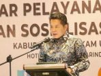 Bupati Mahulu Bonifasius Belawan Geh saat membuka Rakor Fasilitasi Penguatan Standar Pelayanan Minimal (SPM) Tahun 2024 di Ballroom Hotel Mercure Samarinda, Kamis (13/06/2024). Foto: HO/Prokopim Mahulu