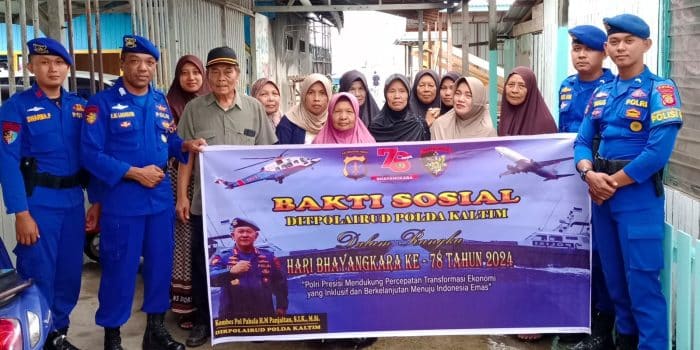 HUT Bhayangkara ke-78, Markas Unit Patroli Anggana Ditpolairud Polda Kaltim Gelar Bakti Sosial di Desa Anggana Kukar