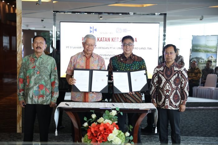 PT Bina Karya (Persero) dan PT Agung Podomoro Land Tbk (APLN) telah menandatangani kesepakatan Kerja Sama tentang Rencana Pembangunan Hunian Pada Kawasan Ibu Kota Nusantara PT Bina Karya (Persero) dan PT Agung Podomoro Land Tbk (APLN) telah menandatangani kesepakatan Kerja Sama tentang Rencana Pembangunan Hunian Pada Kawasan Ibu Kota Nusantara, di Jakarta Senin (10/6/2024). Foto: HO/Humas OIKN