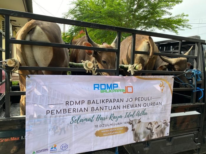 RDMP Balikpapan JO kembali menunjukkan komitmennya terhadap Tanggung Jawab Sosial dan Lingkungan dengan menyalurkan bantuan hewan Kurban bagi Masyarakat di sekitar wilayah proyek. Foto: HO/RDMP JO 