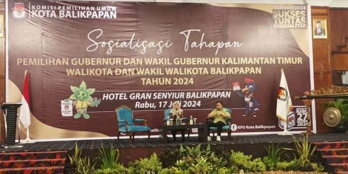 KPU Kota Balikpapan gelar Sosialisasi Tahapan Gubernur, Wakil Gubernur Kaltim, Wali Kota dan Wakil Wali Kota Balikpapan, di Grand Senyiur Hotel Balikpapan, pada hari Rabu (17/7/2024).